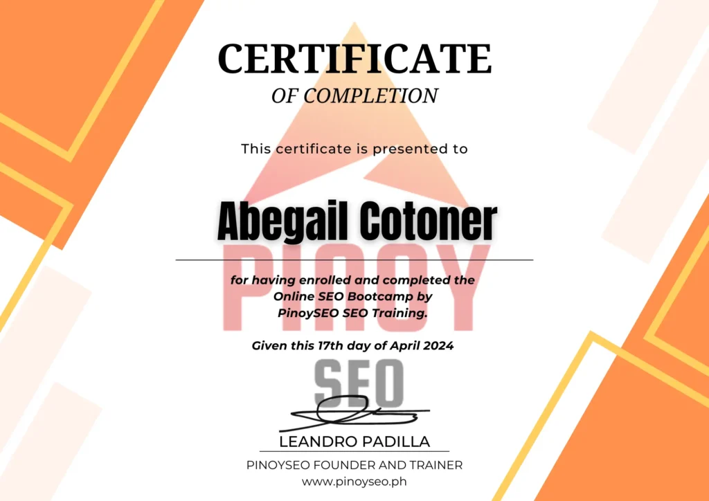 SEO Specialist/Expert Cebu Philippines - Certification